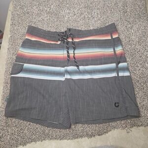 Compound Mens Board Shorts Size 36‎ Charcoal Grey Striped Swim Trunks Stretch